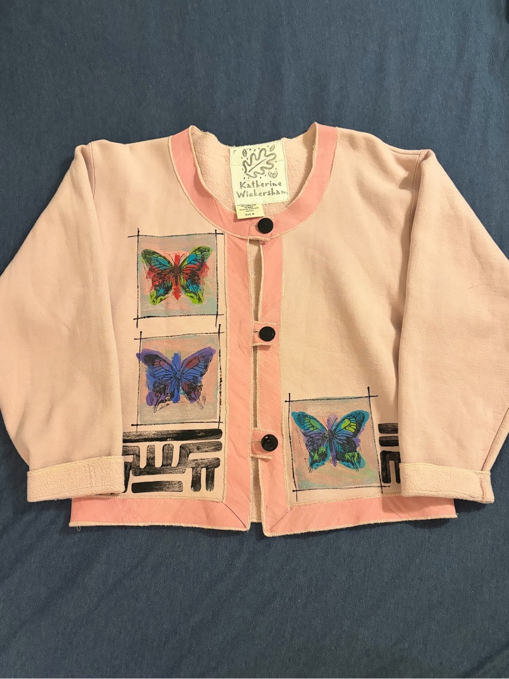 Katherine Wickersham Hand Painted Butterfly Cardigan Sweater